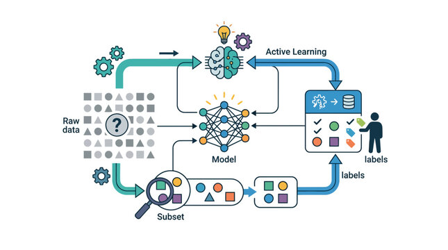 Active Learning AI Model with Raw Data and Labels, Machine Learning Concept