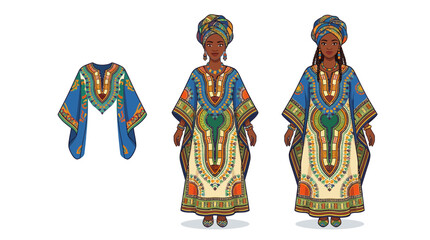 Naklejka premium African Fashion: Traditional Dashiki Dresses and Kaftan Top