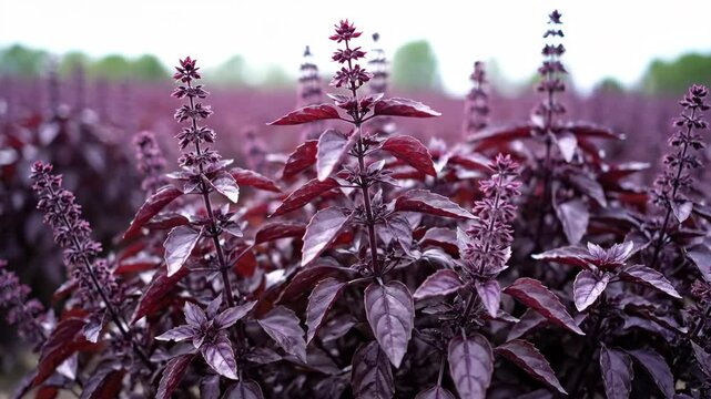 Purple plant and flower close up material, fuchsia vanilla flower field close up