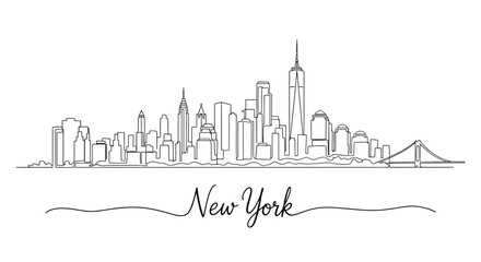 Fototapeta premium New York City Skyline Line Art - Iconic Architecture Drawing
