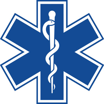 Star of Life medical symbol, blue EMS emergency icon, paramedic vector sign