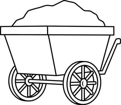Mining cart outline vector, coal trolley illustration, vintage mine wagon icon
