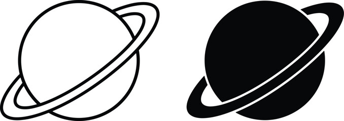 Saturn planet icons, black and white celestial vector set, space symbols © LoveU