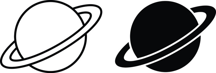 Saturn planet icons, black and white space vector set, celestial ring symbols © LoveU