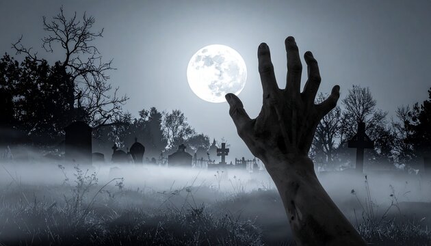 Moonlit Graveyard Scene with Tombstones and Birds