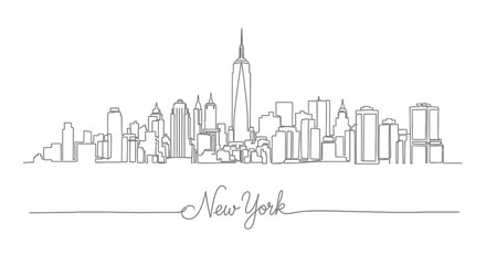Naklejka premium New York City Skyline - One Line Drawing Art