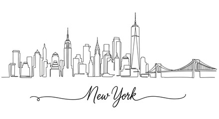 Obraz premium New York City Skyline Continuous Line Drawing Art, One Line Sketch