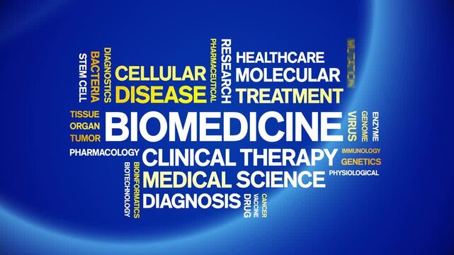 Biomedicine animated word cloud-animation tag kinetic typography seamless loop.