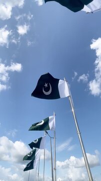 Pakistani flag, waving national flag of pakistan, Close view of pakistan flag waving with blue sky background