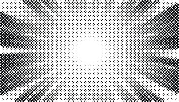 Abstract halftone pattern with radiating dots and symmetrical shapes against a white background