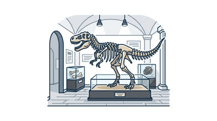 Dinosaur skeleton display in museum exhibit hall. © kur