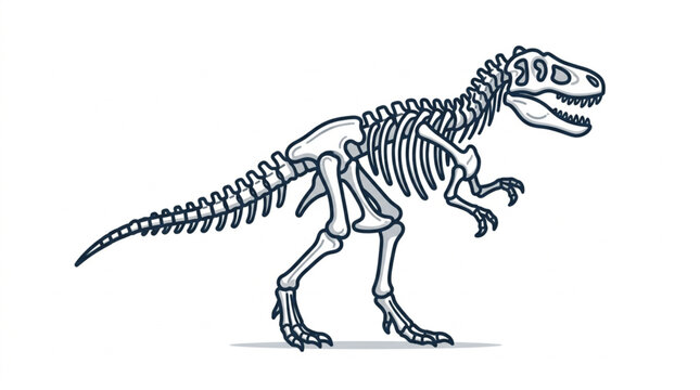 Detailed Dinosaur Skeleton Illustration in Side View.