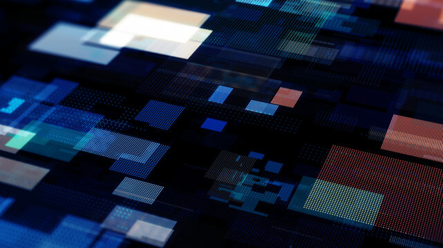 Abstract Digital Pixel Grid Background with Geometric Data Blocks and Modern Technology Pattern