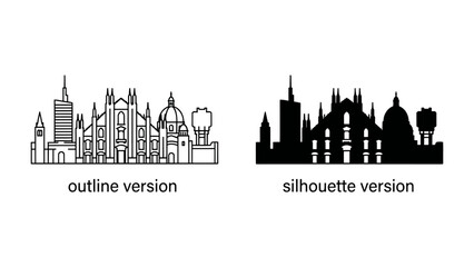 Obraz premium Milan Skyline: Iconic outline and silhouette of the Milan cityscape, showcasing its famous architectural landmarks.