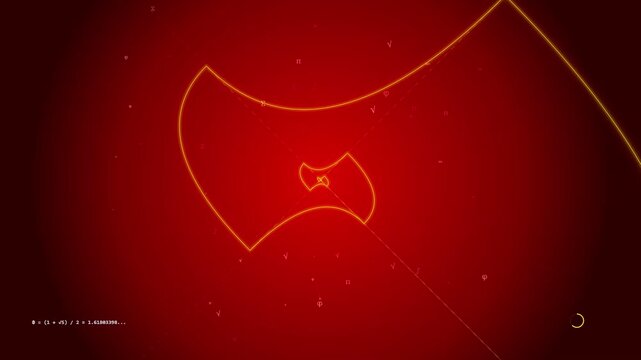 Golden Ratio Geometric Animation With Mathematical Symbols On Red Background