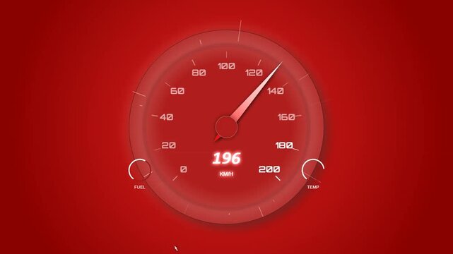 Animated red car speedometer showing rapid acceleration of vehicle speed