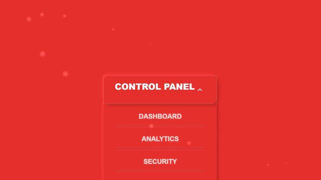 Interactive control panel drop down menu expanding on red background