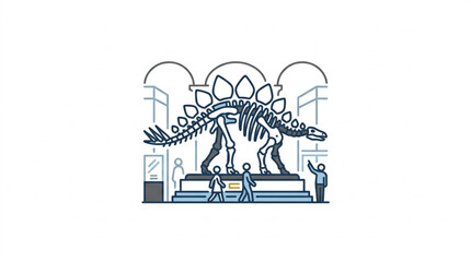 Dinosaur skeleton exhibit in a museum setting. © konco