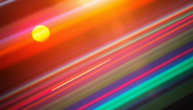 Light streaks create a vibrant diagonal pattern with a glowing yellow orb on a dark background.