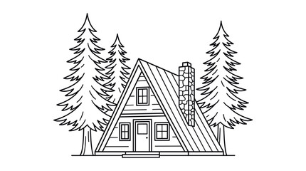 Fototapeta premium A-frame wooden cabin in pine forest landscape.
