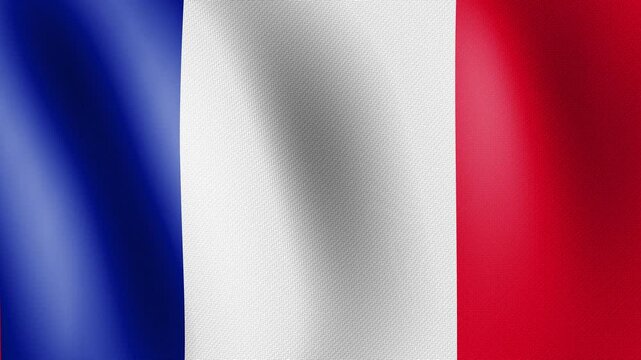 France flag waving, close-up of France national flag, animated flag 4k video background