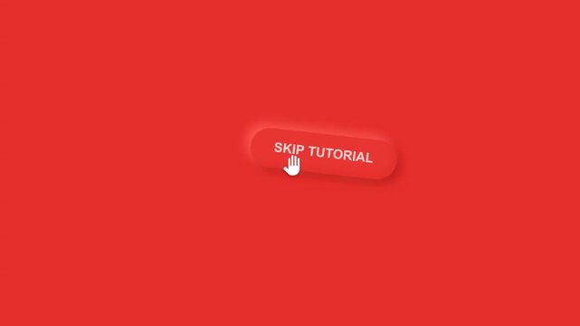 Cursor clicking a skip tutorial button on a red background interface