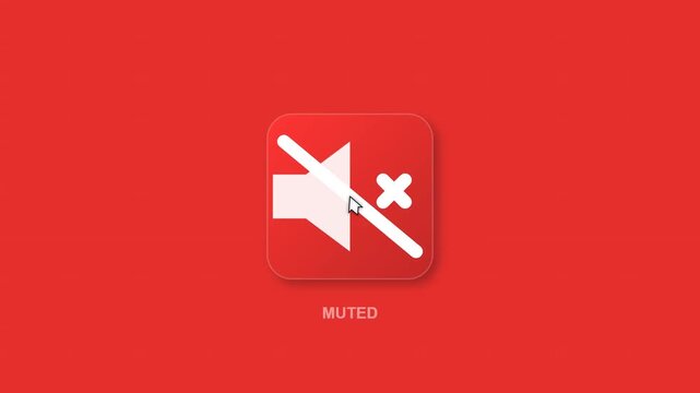 Cursor clicking an active speaker volume icon button on a red background