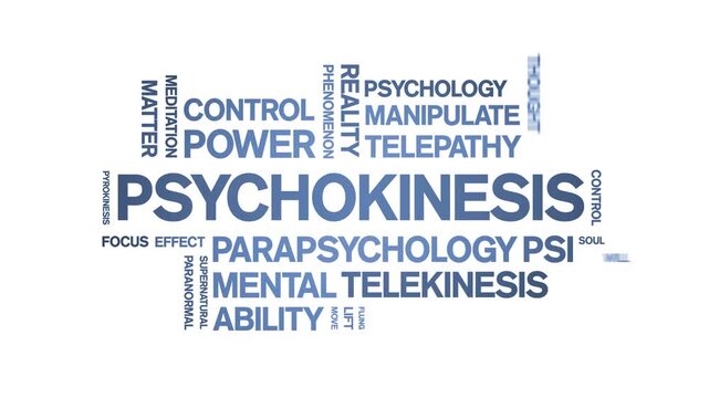 Psychokinesis animated word cloud-animation tag kinetic typography seamless loop.