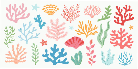 Collection Of Coral And Starfish Vector Illustrations With Pastel Tones © Polash