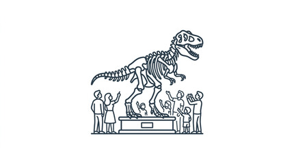 Dinosaur skeleton exhibit with museum visitors observing. © Dne