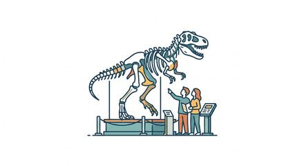 Dinosaur Skeleton Exhibit with Visitors Observing. © Dne