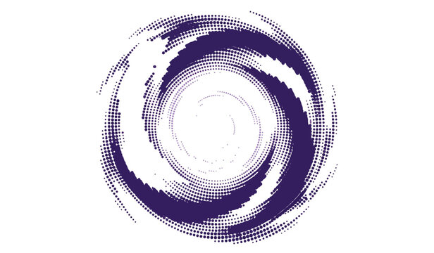 Abstract purple spiral swirl vector, circular halftone vortex pattern, dynamic radial motion graphic for modern branding and logo design