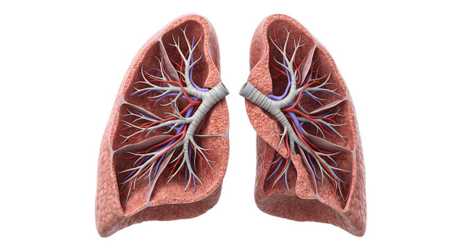 3D Medical Cross-Sectional Anatomy Of The Human Lungs Showcasing The