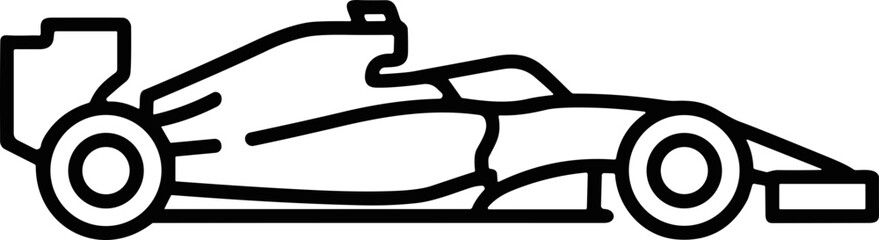 Fototapeta premium Minimalist outline of a Formula 1 racing car, black line art on white background, speed icon