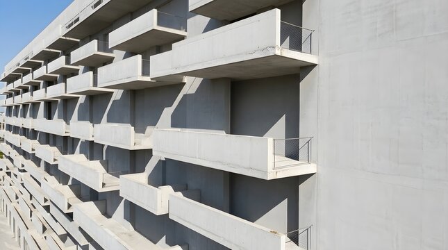 Modern apartment building exterior with balconies. Urban residential architecture showcasing contemporary design and clean lines.