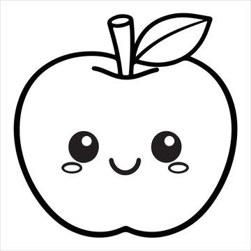Simple and adorable apple coloring page vector illustration with thick, smooth black outlines on a pure white background. Child‑friendly printable design perfect for kids&rsquo; coloring books, educational 