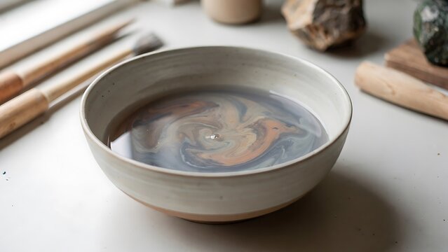 Ceramic Bowl with Natural Clay Pigment Mixture for Pottery Studio