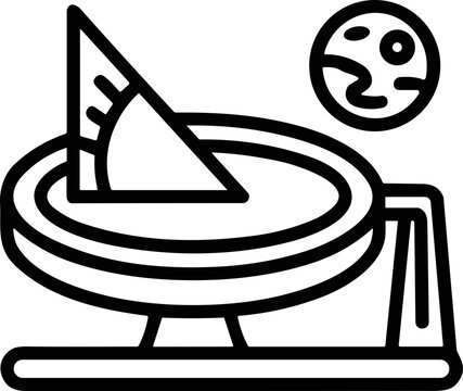 Stylized sundial with gnomon and stylized planet illustration, vector art