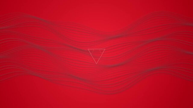 Rotating glowing triangle inside red abstract waves background