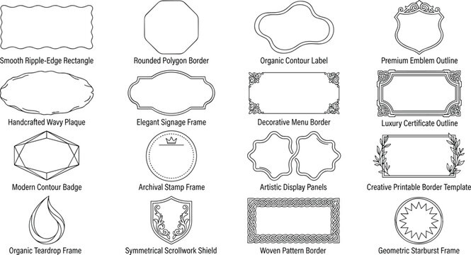 Decorative Label Frames and Ornamental Border Collection with Vintage and Modern Outline Vector Templates