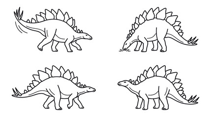 Stegosaurus armored dinosaur set coloring page for kids. © rodin
