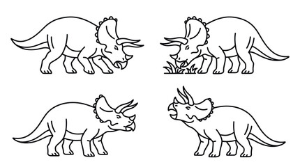 Triceratops horned dinosaur set coloring page for kids. © rodin
