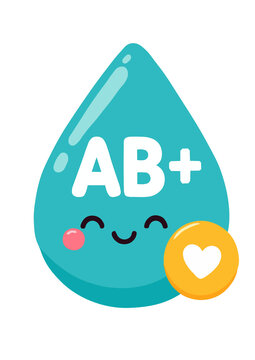Cheerful Blue Blood Drop with AB+: Medical Character Illustration