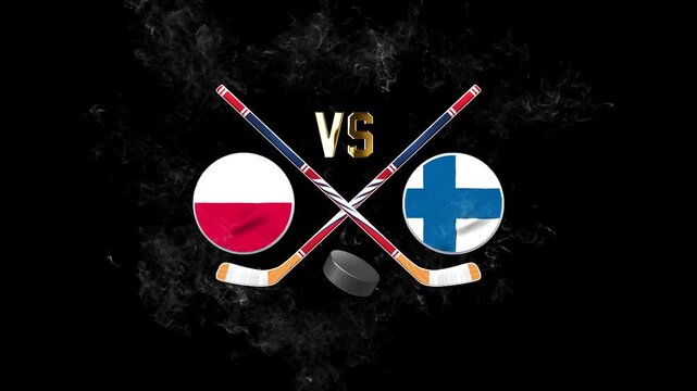 Poland vs Finland Sports Match Banner with Hockey Equipment