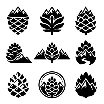 Pinecone and mountain logo designs.