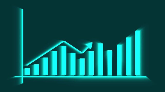 Bar chart for growing business progress by month. Developing company growth during the year. Technology hud style computer animation.