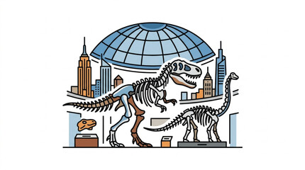 Dinosaur Skeletons in Museum Exhibit Display. © apih