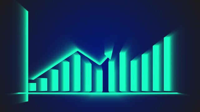 Bar chart for growing business progress by month. Developing company growth during the year. Technology hud style computer animation.