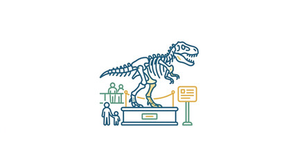 Dinosaur Skeleton Museum Exhibit with Visitors. © apih