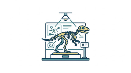 Dinosaur skeleton on laptop screen illustration. © apih